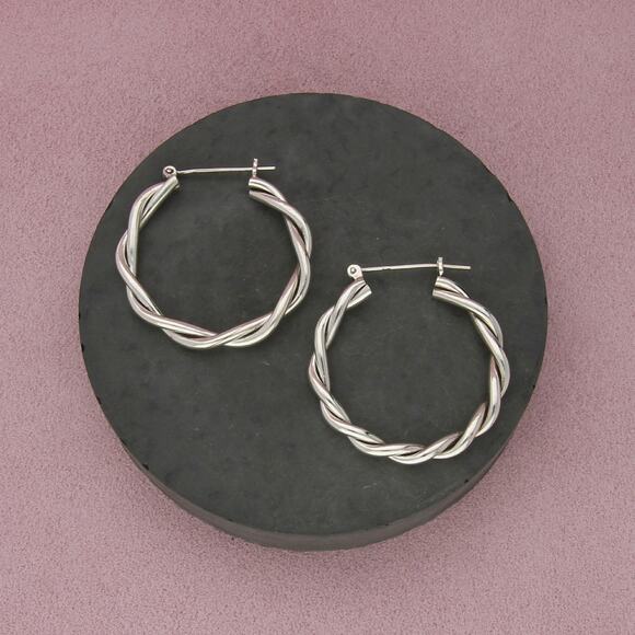 sterling silver vintage 40mm braided hoop snap-post earrings
